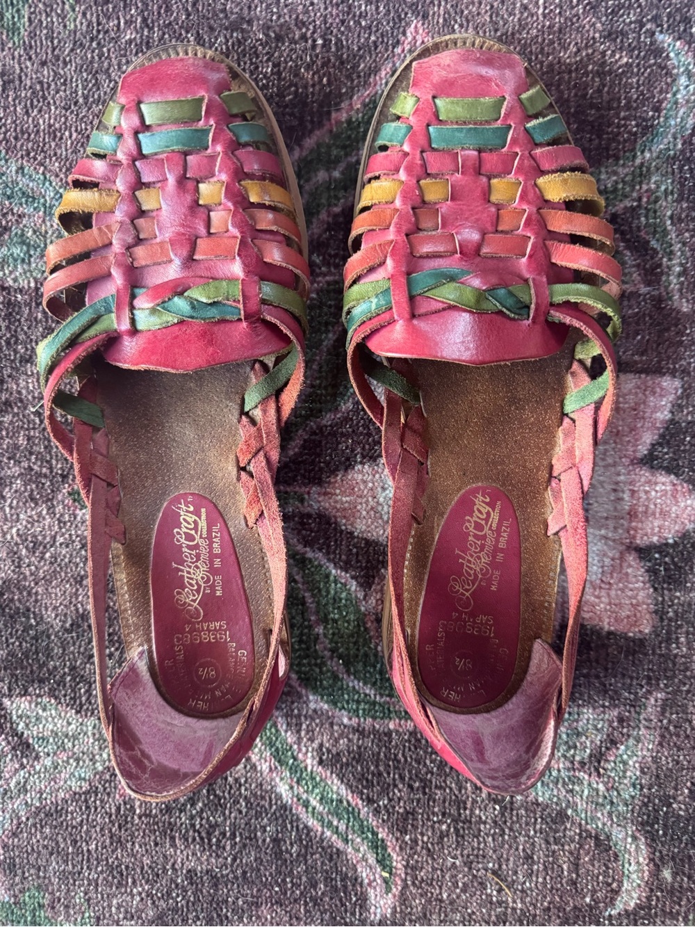 Vintage Leather Craft Braided Woven Huarache Flats Multicolor Women’s 8.5